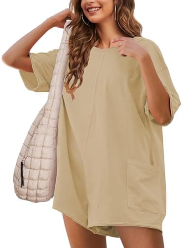 NILOINE Rompers for Women Summer 2026 Casual Oversized Athletic Workout Cute Beach Romper Shorts Jumpsuit Outfits for Summer(5-Darkkhaki,X-Large) - Image 1
