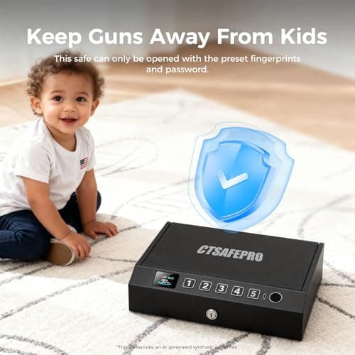 Biometric Gun Safe for Handgun 3-Ways unlock Fingerprint Digital PIN Key Unlock Pistol Safe with Security Cable Gun Lock Box With Interior Light For Nightstand Car & Home Security - Thumbnail 5