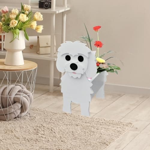 strolfay Maltese Dog Planter, Cute Animal Shaped Plant Pot, Dog Flower Pot, Gifts for Women & Pet Lovers, Indoor Outdoor Garden Home Office Decor, 9.45x 7.36 x 13.39 Inches - Thumbnail 4