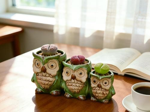 Giafiny Cute Owl Planter, Small Funny Succulent Pots, Unique Decorative Animal Statue Ceramics Plant Pot for Indoor/Outdoor Home Office with Drainage, Owl Gifts for Women Mother Teacher, Three Owls - Thumbnail 5