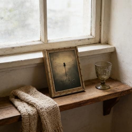 Gold Framed Wall Art, Vintage Dragonfly Canvas Prints - Gothic Dark Moody Insect Pictures, Rustic Retro Nature Cottagecore Animal Decor Gallery Artwork for Living Room, Bedroom 12x16 inch - Thumbnail 4