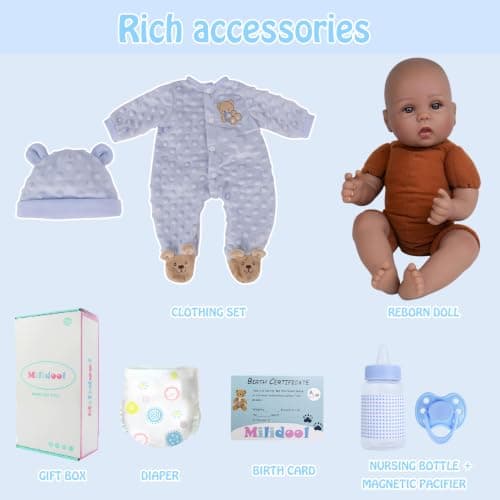Milidool Black Reborn Baby Dolls Boy 18 Inch Lifelike Black Silicone Baby Dolls that Look Real African American Newborn Boy Dolls Realistic Baby Doll with Bear Clothes Gift Set for Ages 3+ - Thumbnail 5