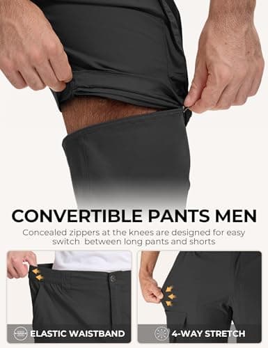 AOHIKE Men's Convertible Pants Lightweight - Outdoor Zip Off Breathable Hiking Pants Men for Fishing Travel Safari, Black - Thumbnail 2