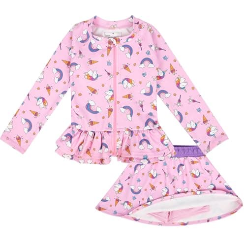 MOEMOE BABY Toddler Rash Guard 2 Pieces Bathing Suit Girls Swimsuit UPF 50+ for Water Play & Everyday Wear 1 Year Pink - Image 1