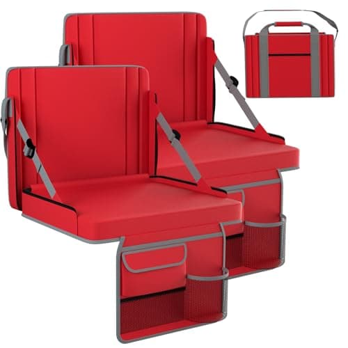 Stadium Seats with Back Support 2PACKS Adjustable Bleacher Chairs with Back and Cushion Bleacher Seat with Cup Holder, Carry Handle & Shoulder Strap for Outdoor Sports Events, Picnics,Large Red - Image 1