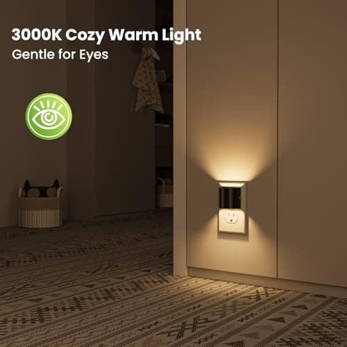 Night Lights Plug into Wall, LED Night Light 2 Pack, Soft Glow Night Lights with Dusk to Dawn Sensor, 3-Level Dimmable Nightlight, Up & Down Lighting Night Lights for Bedroom, Bathroom, Hallway - Thumbnail 2