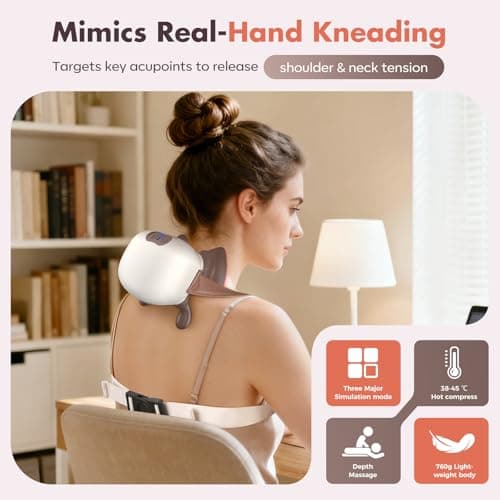 4D Neck Massager,Shoulder Hot Compress Massager, a wireless and portable massager that simulates human hand operation,suitable for relieving neck pain and relaxing muscles,with 3 adjustment modes. - Thumbnail 4