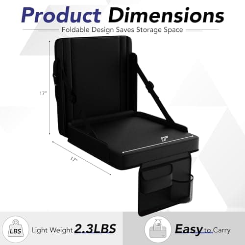 janiry Stadium Seats with Back Support 1PACK Adjustable Bleacher Chairs with Back and Cushion Bleacher Seat with Cup Holder, Carry Handle & Shoulder Strap for Outdoor Sports Events, Picnics, Black - Thumbnail 2