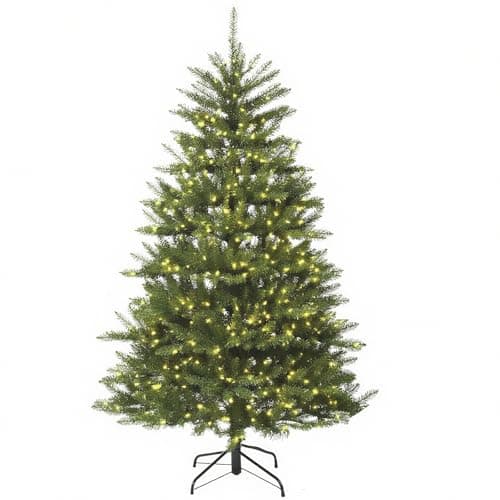 Aovotreena 6ft Pre-Lit Artificial Christmas Tree with 500 White Lights, 1430 PVC Branch Tips, Dunhill Fir Xmas Tree, Foldable Metal Base for Home, Party Holiday Décor