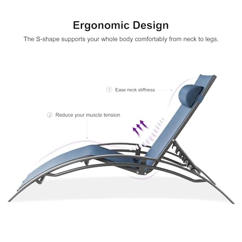 PURPLE LEAF Patio Oversized Chaise Lounge Chair Set with Side Table Pool Adjustable Recliner Chairs for Outside Beach Outdoor Sunbathing Tanning Poolside Lounger Chair, Indigo - Thumbnail 5
