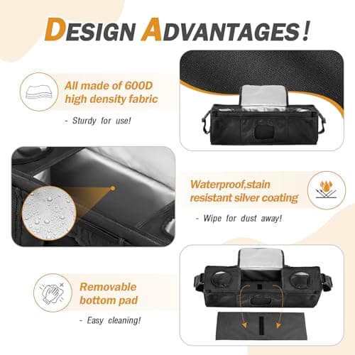 Fizentia Parent Console Stroller Organizer for 2 or 4 seaters,Padded Wagon Parent Console with buckles,and large main storage pocket (19''Lx5''Wx6''H) - Thumbnail 3