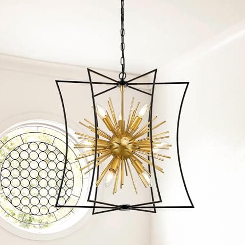 brfaixla Modern 23.2" Black Gold Sputnik Chandelier for Dining Room Industrial Retro Geometric 12-Light Ceiling Pendant Light Fixture for Kitchen Island Bedroom Living Room Hallway Entryway Foyer