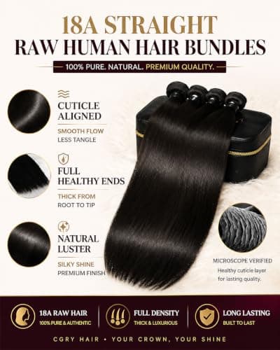 CGRY 18A Raw Indian Straight Human Hair 3 Bundles, Premium 100% Unprocessed Virgin Hair Extensions, Thick Full Ends, Natural Black Silky Soft, Luxury Reusable 28 30 32 Inch - Thumbnail 3