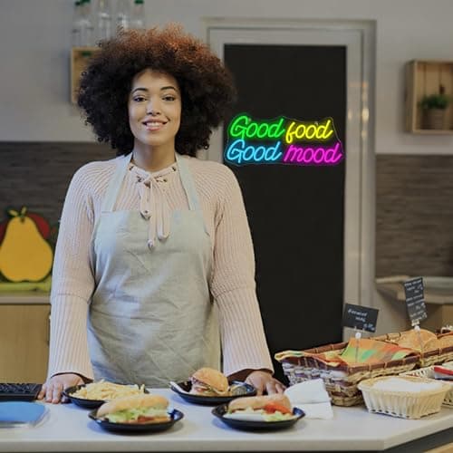 Looklight Good Food Good Mood Neon Sign Letter Neon Signs for Wall Decor Colorful Led Lights for Kitchen Fast Food Shop Cafe Restaurant Store Snack Shop Room Decorations Gifts - Thumbnail 6