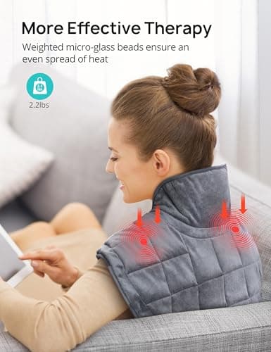 Weighted Heating Pad for Neck and Shoulders, Soft Heating Pad for Back Pain & Cramps Relief, 19" x 22" Large Electric Heated Shoulder Wrap with 4 Heat Settings, 2H Auto-Off, Gifts for Women & Men - Thumbnail 3