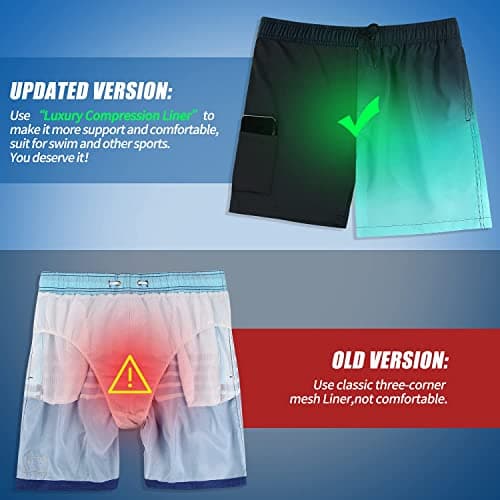 MILANKERR Mens Swim Trunks with Boxer Brief Liner Compression Liner, Mens Swimming Trunks Beach Shorts with Compression Liner Workout Athletic Shorts Compression Lining - Thumbnail 3