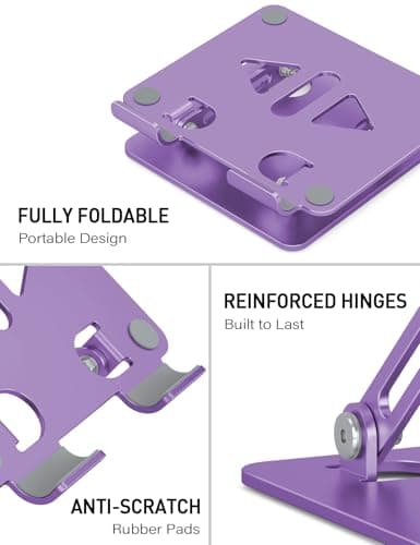Aoviho Tablet Stand Holder for Desk, Adjustable Desktop Tablet Holder, Foldable Aluminum Tablet Mount for iPad pro 12.9, iPad Air Mini, Samsung Galaxy Tabs Z Fold Kindle Fire 4-12 inch Purple - Thumbnail 4