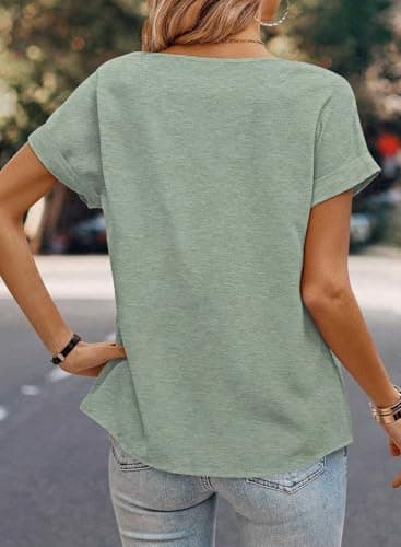 Dokotoo Womens Plus Size Tops for Women Summer Fashion Crewneck Short Sleeve Solid Casual T-Shirts Basic Work Business Loose Fit Pleated Tee Shirts Comfy Texture Summer Tops Blouses Green XL - Thumbnail 3