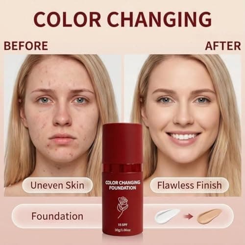 BARUBT White Color Changing Foundation, Self Adjusting Korean Makeup Base For Mature Skin, Hydrating Liquid Concealer And Sweatproof Face Cosmetic 1.06 Ounce 1PCS - Thumbnail 4