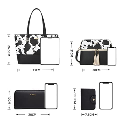 Women Fashion Handbags Wallet Tote Bag Shoulder Bag Top Handle Satchel Cow Print Purse Set 4pcs - Thumbnail 5