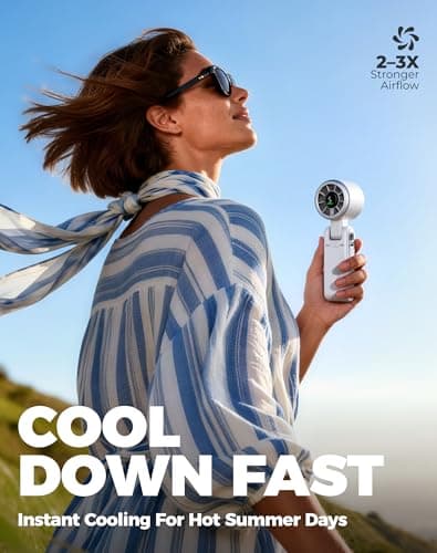 Diveblues Portable Handheld Turbo Fan, 5 Gear Wind, Battery Operated, Up to 12 Working Hours, 3 IN 1 Hand Fan with Air Turbo Tech Cooling Fan for Outdoor Activities, Travel, Working, Silvery white - Thumbnail 2