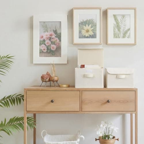 GRANNY SAYS Small Storage Bins with Lids, Small Storage Boxes, Shelf Baskets for Shelf, Collapsible Storage Bins for Living Room, Bedroom, 10x8x7 Inch, Ivory White, 2-Pack - Thumbnail 3