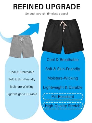 Comdecevis Mens Cotton Shorts 7 Inch Inseam Casual Elastic Waist Drawstring Short Summer Beach Shorts for Men Black S - Thumbnail 5