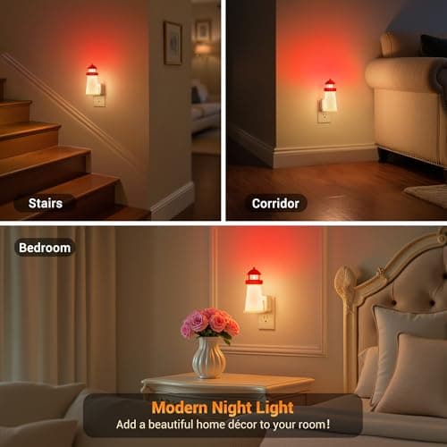 JandCase Night Lights Plug into Wall,3D Printed Beacon Night Light,3000K Plug in Nightlight with Dusk to Dawn Sensor,0-100LM Adjustable Brightness for Rooms Bathroom Hallway - Thumbnail 6