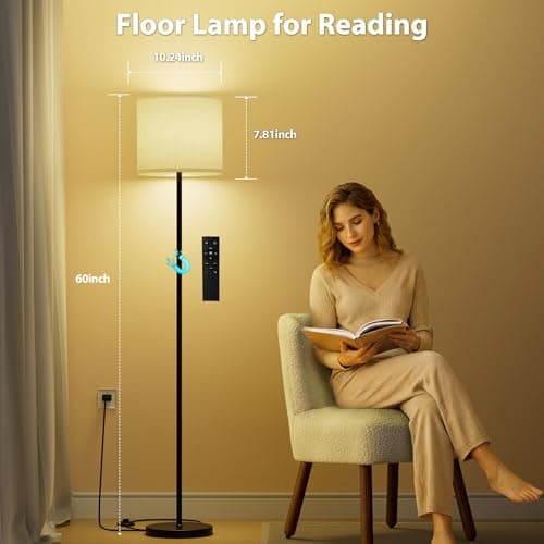 Keepsmile Dimmable Floor Lamps for LivingRoom with 12W LED Bulb, Foot Switch, Remote Custom Color Temperature Floor Light, Linen Shade Standing Lamps, Modern Tall Lamp for Office Bedroom Kid Room - Thumbnail 4