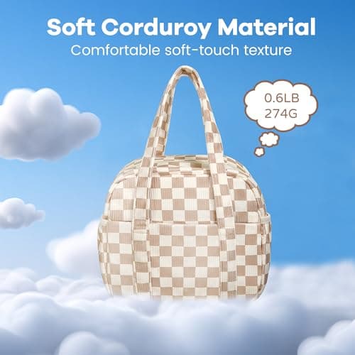 Yarnic Lunch Bag Women Insulated, Large Corduroy Lunch Box for Work with Bottle Pockets, Stylish Reusable Cooler Tote for Adults Teachers Picnic (Checkered Brown) - Thumbnail 6