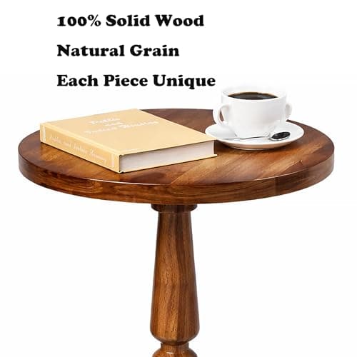 promitop Small Wooden Round Side Table - Accent Nightstand Pedestal Table for Living Room, Bedroom - Compact Coffee Table, Tea Table, Drink Table, End Table for Small Spaces, Corners, Office - Thumbnail 4