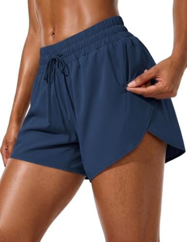 Aprolive Running Shorts for Women 4 Inch Athletic Lightweight Summer Casual Workout Gym Hiking Short with Zipper Pockets (Navy Blue, XL)