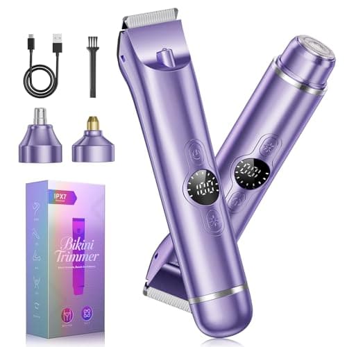 Bikini Trimmer for Women, 4 in 1 Electric Razors for Women - Dual Head, Wet & Dry Use Pubic Body Hair Trimmer Electric Shavers, Rechargeable Womens Facial Razors for Legs, Nose, Armpits, Bikini Area - Image 1