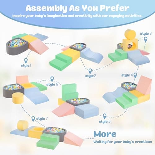 CAMELUS Climbing Toys for 1 Year Old, Foam Baby Climbing Blocks with Ball Pit for Toddlers, 6-Piece Soft Play Set, Indoor Climb Crawl Activity Play, Birthday (Balls not Included) - Thumbnail 4