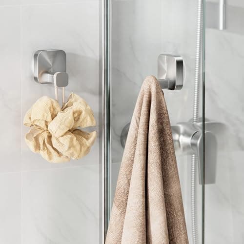 TAILI 304 Stainless Steel Bathroom Suction Hook for Towel, Loofah, Bathrobe, Patented Strong Suction Cup, Damage-Free Hanging Glass Shower Wall Hook, Hold Up to 11 Lbs, 2 Pack, Modern Square, Silver - Thumbnail 3