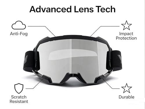 ActHose OTG Ski Goggles Snowboard Goggles for Men Women Anti Fog Over The Glasses Snow Goggles 100% UV400 Protection sandstorms strong winds and fog Black frame and Silver lens - Thumbnail 2