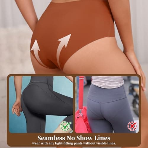 Atisek Seamless Underwear for Women High Waisted Ladies Panties Full Coverage Briefs Silky Stretch Breathable No Show 6 Pack Multicolor - Thumbnail 4