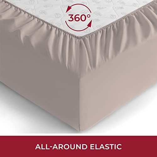 Mellanni Twin Fitted Sheet - Iconic Collection Bedding Sheets with up to 16 inch Deep Pocket - Soft & Cooling - Fade & Stain Resistant - 1 PC (Twin, Tan) - Thumbnail 4