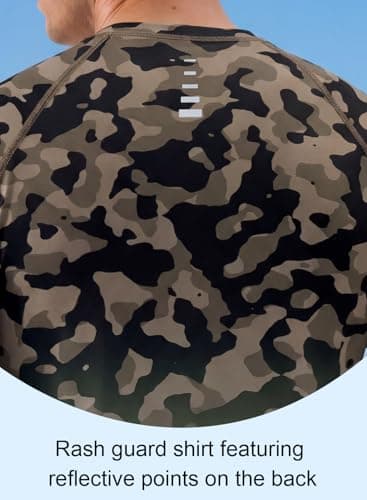 XiaoMoSha Men's Sun Protection Long Sleeve Shirts UPF 50+ Rash Guard Swim T-Shirt Quick Dry Fishing Hiking Running Top Outdoor Lightweight Athletic UV Sports Shirt Small Green Camouflage - Thumbnail 6