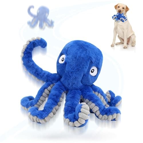 VOXGET Interactive Dog Octopus Toy Ball, Upgrade Automatic 1.5H Jumping Ball with Motion Activation for Small Large Dogs, 2 in 1 Rechargeable Move & Tug Plush Toy for Pets Keep Busy, No Music (Blue)