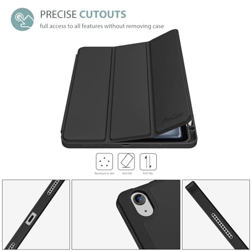 ProCase Smart Case for iPad Air 11-inch M4 (2026, 8th Gen) / M3 (2025) / M2 (2024) & 10.9 Inch iPad Air 5th (2022) & 4th (2020) – Protective Hard Back Cover with Pencil Holder - Black - Thumbnail 6