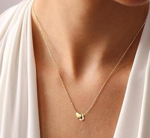 PNNY AMDA Initial Heart Necklace for Women: 18K Gold Plated Pendant Dainty Letter Necklace - Cute Jewelry Teens Gifts (J) XL-TXZM-J - Thumbnail 2