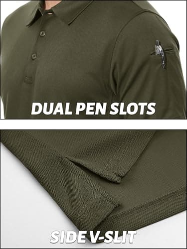 TACVASEN Polo Shirts for Men Dry Fit Short Sleeve Performance Collared Shirt Light UPF 50+ Tactical Work Golf Polos Army Green, M - Thumbnail 4