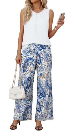 WIHOLL Two Piece Sets for Women Vacation Summer Outfits Beach Vacation Clothes Lounge Sets Casual Fashion Airport Travel Matching Set Clothing Wide Leg Pants Set 2026 Pajamas S - Image 1