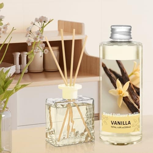 STRN Vanilla Essential Oil Reed Diffuser Refill 200ml Long-Lasting Aromatherapy, Natural Fragrance Liquid with Eco-Friendly Bottle for Home, Bedroom, Spa - Thumbnail 4