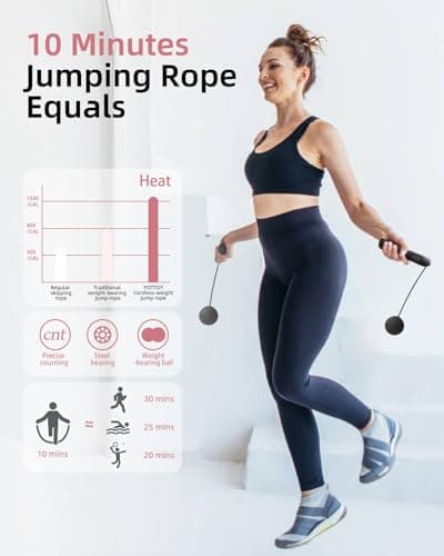 YOTTOY Cordless Jump Rope with Counter - Ropeless Rope 2 In 1 with Large Cordless Ball-Weighted Jump Rope for Women with LCD Display (Black) - Thumbnail 5