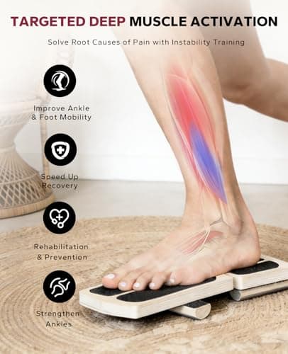 HAPBEAR Single Leg Balance Board for Ankle Rehab & Strengthening – 80 Configurations w/ Physical Therapy Guide & Massage Ball – Foot Stabilizer for Plantar Fasciitis Relief, Sprained Ankle Recovery, Achilles Pain, Balance Training – Home Gym Equipment - Thumbnail 2