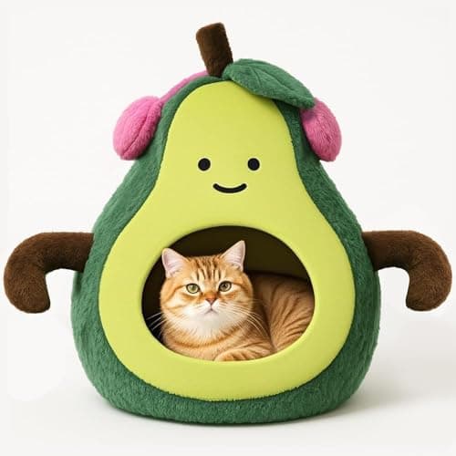 MOYMO Cute Cat Beds for Indoor Cats, Small Dog Beds, Soft Washable Pet Beds for Kitten and Puppy, Funny Avocado Cat Cave Cat Toys, 19 Inches - Image 1