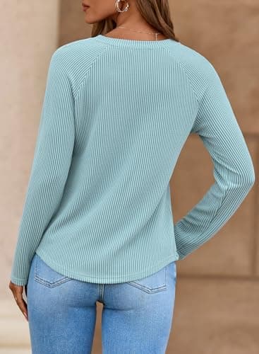 Dokotoo V Neck T Shirts for Women Loose Ribbed Vacation Cruise Outfits for Women 2026 Waffle Knit Women's Blouses School Clothes Plain Tops Womens Resort Wear Womens Tops Dressy Casual Canton Medium - Thumbnail 2