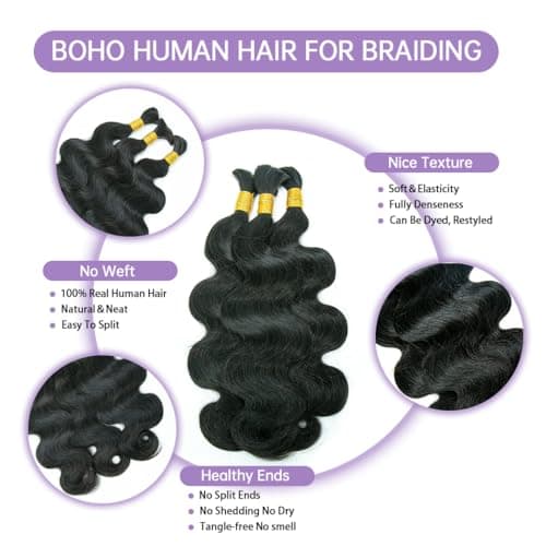 YWIGS Body Wave Human Hair for Boho Braids Unprocessed Human Braiding Hair Bundles 100G Human Boho Hair NC 20inch - Thumbnail 5